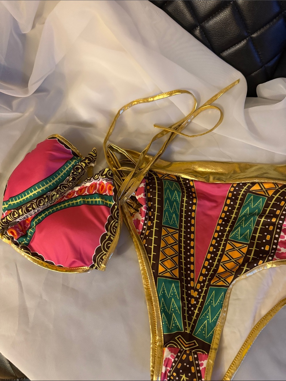 Kids One-Piece Swimsuit in Hot Pink with Gold Trim